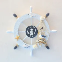 Beach Wooden Boat Ship Steering Wheel Wall Accent Wall Hanging Door Hanging Ornament Wall Decor Home Decoration 28*28CM