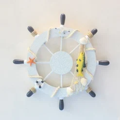 Beach Wooden Boat Ship Steering Wheel Wall Accent Wall Hanging Door Hanging Ornament Wall Decor Home Decoration 28*28CM