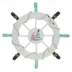 Beach Wooden Boat Ship Steering Wheel Wall Accent Wall Hanging Door Hanging Ornament Wall Decor Home Decoration 28*28CM
