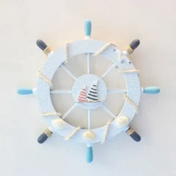 Beach Wooden Boat Ship Steering Wheel Wall Accent Wall Hanging Door Hanging Ornament Wall Decor Home Decoration 28*28CM
