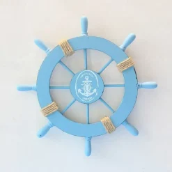 Beach Wooden Boat Ship Steering Wheel Wall Accent Wall Hanging Door Hanging Ornament Wall Decor Home Decoration 28*28CM