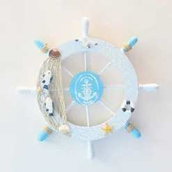 Beach Wooden Boat Ship Steering Wheel Wall Accent Wall Hanging Door Hanging Ornament Wall Decor Home Decoration 28*28CM