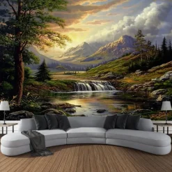 Beautiful Lake Waterfall Plant Landscape Hanging Tapestry Wall Art Large Tapestry Mural Decor Photograph Backdrop Blanket Curtain Home Bedroom Living Room Decoration