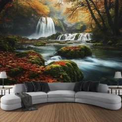 Beautiful Lake Waterfall Plant Landscape Hanging Tapestry Wall Art Large Tapestry Mural Decor Photograph Backdrop Blanket Curtain Home Bedroom Living Room Decoration
