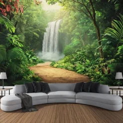 Beautiful Lake Waterfall Plant Landscape Hanging Tapestry Wall Art Large Tapestry Mural Decor Photograph Backdrop Blanket Curtain Home Bedroom Living Room Decoration