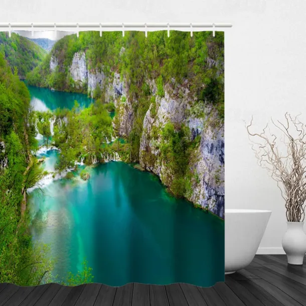 Beautiful Landscape Nature Landscape Print Waterproof Shower Curtain Modern Polyester Machined Waterproof Bathroom With Hooks