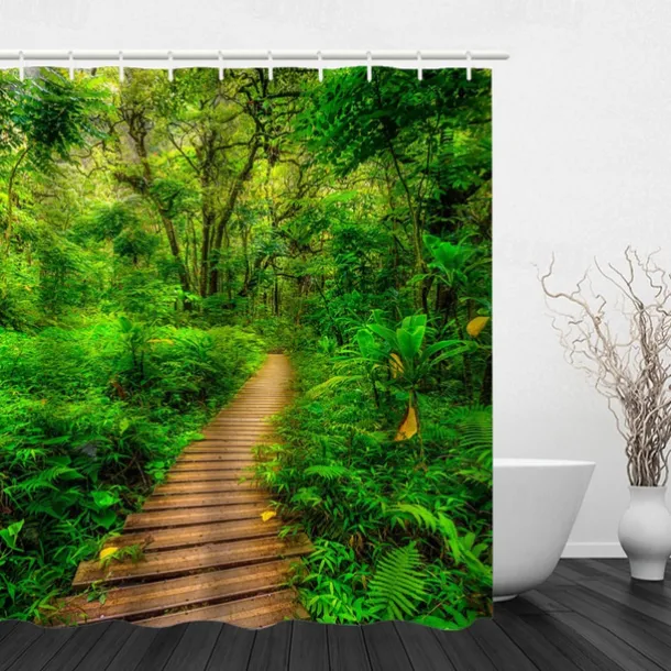 Beautiful Landscape Nature Landscape Print Waterproof Shower Curtain Modern Polyester Machined Waterproof Bathroom With Hooks