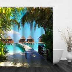 Beautiful Landscape Nature Landscape Print Waterproof Shower Curtain Modern Polyester Machined Waterproof Bathroom With Hooks