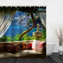 Beautiful Landscape Nature Landscape Print Waterproof Shower Curtain Modern Polyester Machined Waterproof Bathroom With Hooks