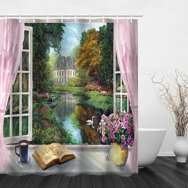 Beautiful Landscape Nature Landscape Print Waterproof Shower Curtain Modern Polyester Machined Waterproof Bathroom With Hooks