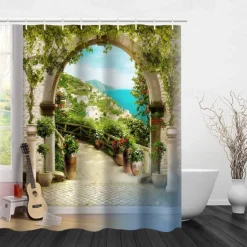 Beautiful Landscape Nature Landscape Print Waterproof Shower Curtain Modern Polyester Machined Waterproof Bathroom With Hooks