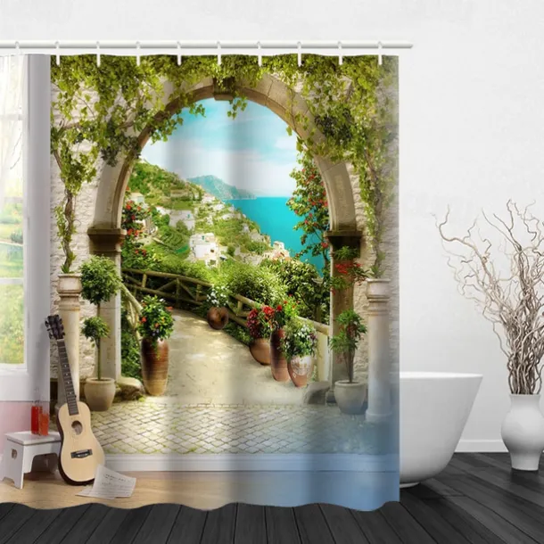 Beautiful Landscape Nature Landscape Print Waterproof Shower Curtain Modern Polyester Machined Waterproof Bathroom With Hooks