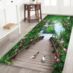 Beautiful Landscape Woods Flannel Fabric Printed Home Entrance Mattress Bathroom Mattress Mattress