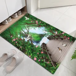 Beautiful Landscape Woods Flannel Fabric Printed Home Entrance Mattress Bathroom Mattress Mattress