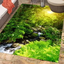 Beautiful Landscape Woods Flannel Fabric Printed Home Entrance Mattress Bathroom Mattress Mattress