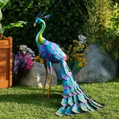 Beautiful Peacock Statue, Metal Peacock Standing Statue Outdoor, Garden Decoration, Lawn Backyard Decoration, Courtyard, Party, Wedding Decoration