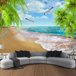 Beautiful Sea Hanging Tapestry Ocean Beach Wall Art Large Tapestry Mural Decor Photograph Backdrop Blanket Curtain Home Bedroom Living Room Decoration
