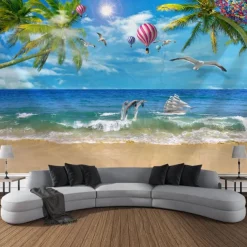 Beautiful Sea Hanging Tapestry Ocean Beach Wall Art Large Tapestry Mural Decor Photograph Backdrop Blanket Curtain Home Bedroom Living Room Decoration