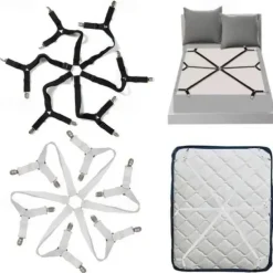 Bed Sheet Clip Straps - 2 Way Adjustable Crisscross Sheet Corner Holder Straps Gripper Elastic Sheet Band Mattress Straps Fasten Suspenders