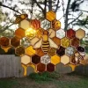 Bee Honeycomb Stained Honeybee Window Hangings Ornament Suncatcher, Beehive Stained Panel Handcrafted Modern Sunflower Stained Window Hangings Colorful Bee Pendant Art Ornaments