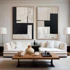 Beige and Black Minimalist oil painting handmade Wall Art Beige Texture Painting Wabi-Sabi Wall Art Beige Minimalist Painting Neutral painting for Living Room Decor