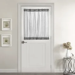 Beige French Door Curtains Faux Linen Sheer Voile Drapes Sunlight Filtering Protect Privacy Sidelight Curtains for Siding Glass Door Including Tieback