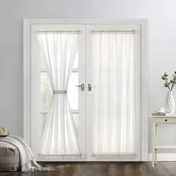 Beige French Door Curtains Faux Linen Sheer Voile Drapes Sunlight Filtering Protect Privacy Sidelight Curtains for Siding Glass Door Including Tieback