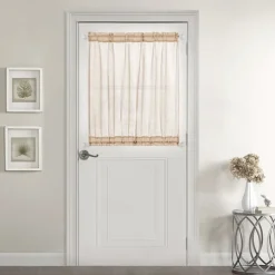 Beige French Door Curtains Faux Linen Sheer Voile Drapes Sunlight Filtering Protect Privacy Sidelight Curtains for Siding Glass Door Including Tieback