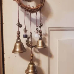 Bells for Door Knob for Protection, Witch Wind Chimes Door Hanger, Handmade Rattan Wind Chimes Witch Decor, Protection Witchcraft Home Decor-1pcs