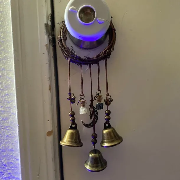 Bells for Door Knob for Protection, Witch Wind Chimes Door Hanger, Handmade Rattan Wind Chimes Witch Decor, Protection Witchcraft Home Decor-1pcs