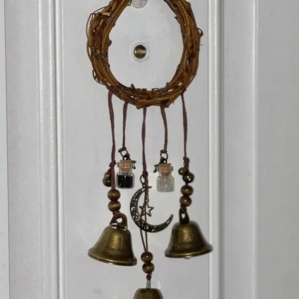 Bells for Door Knob for Protection, Witch Wind Chimes Door Hanger, Handmade Rattan Wind Chimes Witch Decor, Protection Witchcraft Home Decor-1pcs