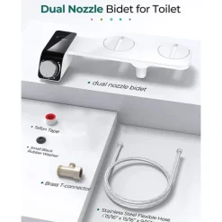 Bidet Attachment for Toilet - Self Cleaning Dual Nozzle, Non-Electric Bidet, Warm Fresh Water Bidet Sprayer With Pressure Controls