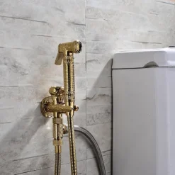 Bidet Faucet Handheld Bidet Sprayer, Antique Golden Luxury Diaper Water Shattaf Toilet Spray Set, Bathroom Baby Cloth Diaper Cleaning Sprayer Middle East