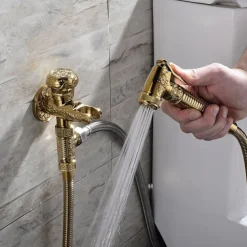 Bidet Faucet Handheld Bidet Sprayer, Antique Golden Luxury Diaper Water Shattaf Toilet Spray Set, Bathroom Baby Cloth Diaper Cleaning Sprayer Middle East