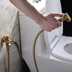 Bidet Faucet Handheld Bidet Sprayer, Antique Golden Luxury Diaper Water Shattaf Toilet Spray Set, Bathroom Baby Cloth Diaper Cleaning Sprayer Middle East