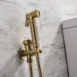 Bidet Faucet Handheld Bidet Sprayer, Antique Golden Luxury Diaper Water Shattaf Toilet Spray Set, Bathroom Baby Cloth Diaper Cleaning Sprayer Middle East