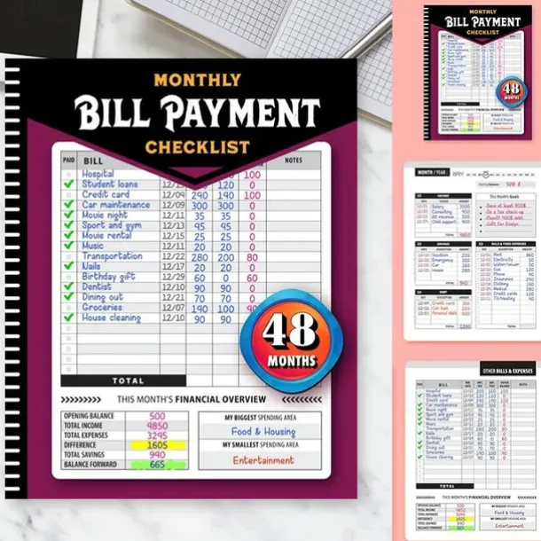 Bill Payment Management Book Monthly Bill Payment Checklist Bill Tracker Notebook, The 48 Month Guide for Families & Money Managers