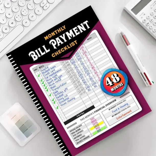 Bill Payment Management Book Monthly Bill Payment Checklist Bill Tracker Notebook, The 48 Month Guide for Families & Money Managers