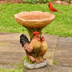 Bird Baths for Outdoors, Polyresin Animal Shape Bird Bath with Brown Pedestal, Handmade Wild Bird Feeder and Bird Bath Bowl, Garden Statue and Figurine for Outdoor, Garden, Lawn Yard Decorations