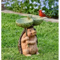 Bird Baths for Outdoors, Polyresin Animal Shape Bird Bath with Brown Pedestal, Handmade Wild Bird Feeder and Bird Bath Bowl, Garden Statue and Figurine for Outdoor, Garden, Lawn Yard Decorations