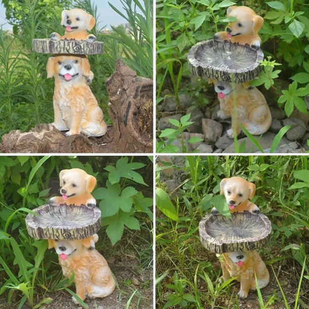 Bird Baths for Outdoors, Polyresin Animal Shape Bird Bath with Brown Pedestal, Handmade Wild Bird Feeder and Bird Bath Bowl, Garden Statue and Figurine for Outdoor, Garden, Lawn Yard Decorations