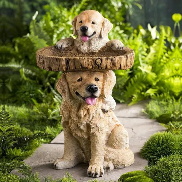 Bird Baths for Outdoors, Polyresin Animal Shape Bird Bath with Brown Pedestal, Handmade Wild Bird Feeder and Bird Bath Bowl, Garden Statue and Figurine for Outdoor, Garden, Lawn Yard Decorations