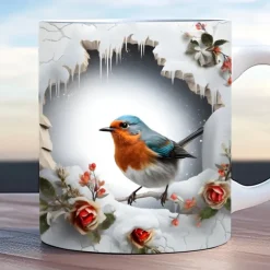 Bird Coffee Cup 3D illusion Coffee Mugs, Animal Gift Cup Travel Mug Funny Drinking Cup Desk Decor,11.2oz Ceramic Mug Tea Mug, Birthday Christmas Gifts for Animal Lovniner