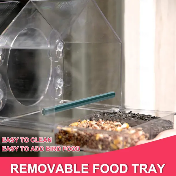 Bird Feeder for Outside - Clear Window Bird Feeders with Strong Suction Cups - Transparent Bird Feeder Window MoAunt Acrylic Bird House for Cat Window Perch