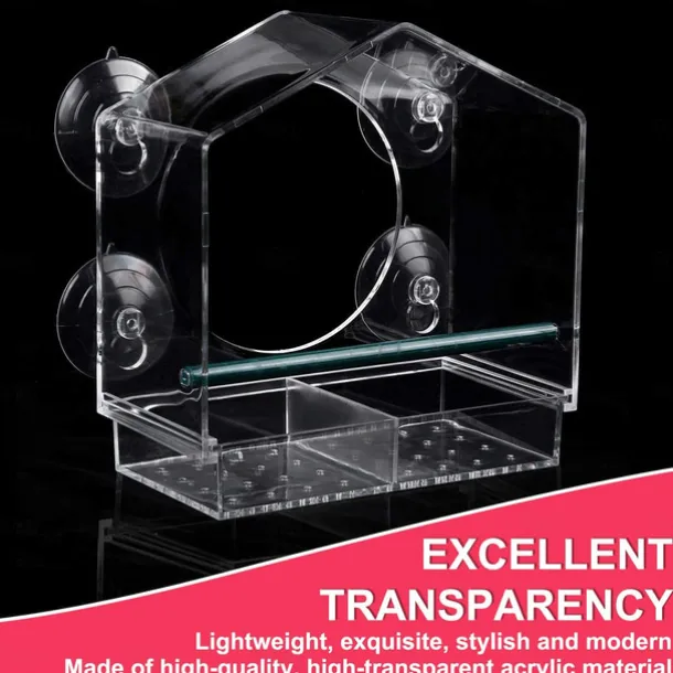 Bird Feeder for Outside - Clear Window Bird Feeders with Strong Suction Cups - Transparent Bird Feeder Window MoAunt Acrylic Bird House for Cat Window Perch
