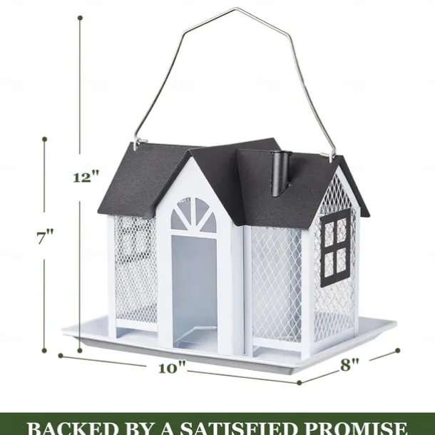 Bird Feeder House for Outside, Metal Mesh Wild Bird Feeder with Triple Feeders for Finch Cardinal Chickadee, Large Capacity, Weatherproof and Durable