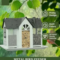 Bird Feeder House for Outside, Metal Mesh Wild Bird Feeder with Triple Feeders for Finch Cardinal Chickadee, Large Capacity, Weatherproof and Durable
