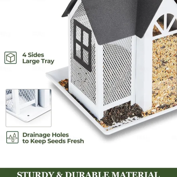 Bird Feeder House for Outside, Metal Mesh Wild Bird Feeder with Triple Feeders for Finch Cardinal Chickadee, Large Capacity, Weatherproof and Durable