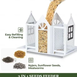 Bird Feeder House for Outside, Metal Mesh Wild Bird Feeder with Triple Feeders for Finch Cardinal Chickadee, Large Capacity, Weatherproof and Durable