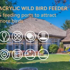 Bird Feeders for Outdoors Hanging Squirrel Proof Bird Feeders for Outdoors Large Tube Bird Feeder with 4 Feeding Ports Bird Seed Feeder with Hook and Food Tray Attract Multiple Birds